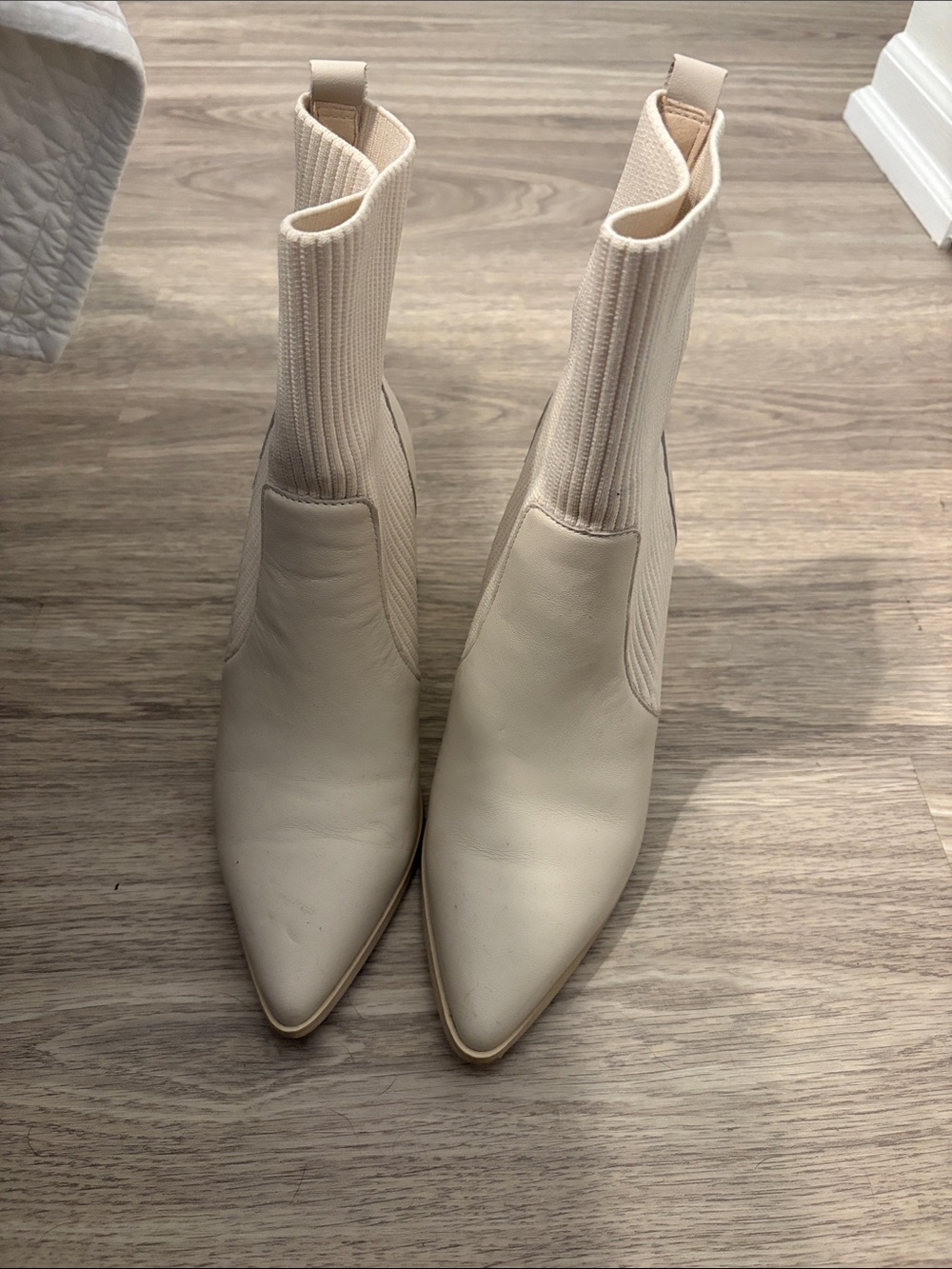 Steve Madden Women’s Cream Pointed-Toe Sock Boots